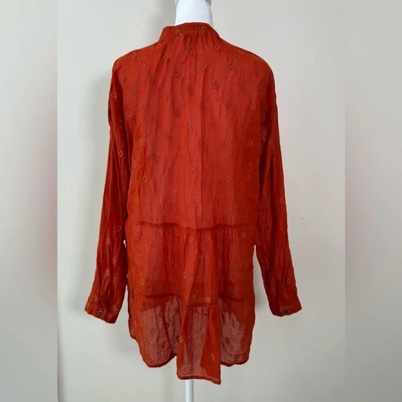 PILCRO Anthropologie Embroidered Tunic Top Rust Orange - Picture 3 of 9